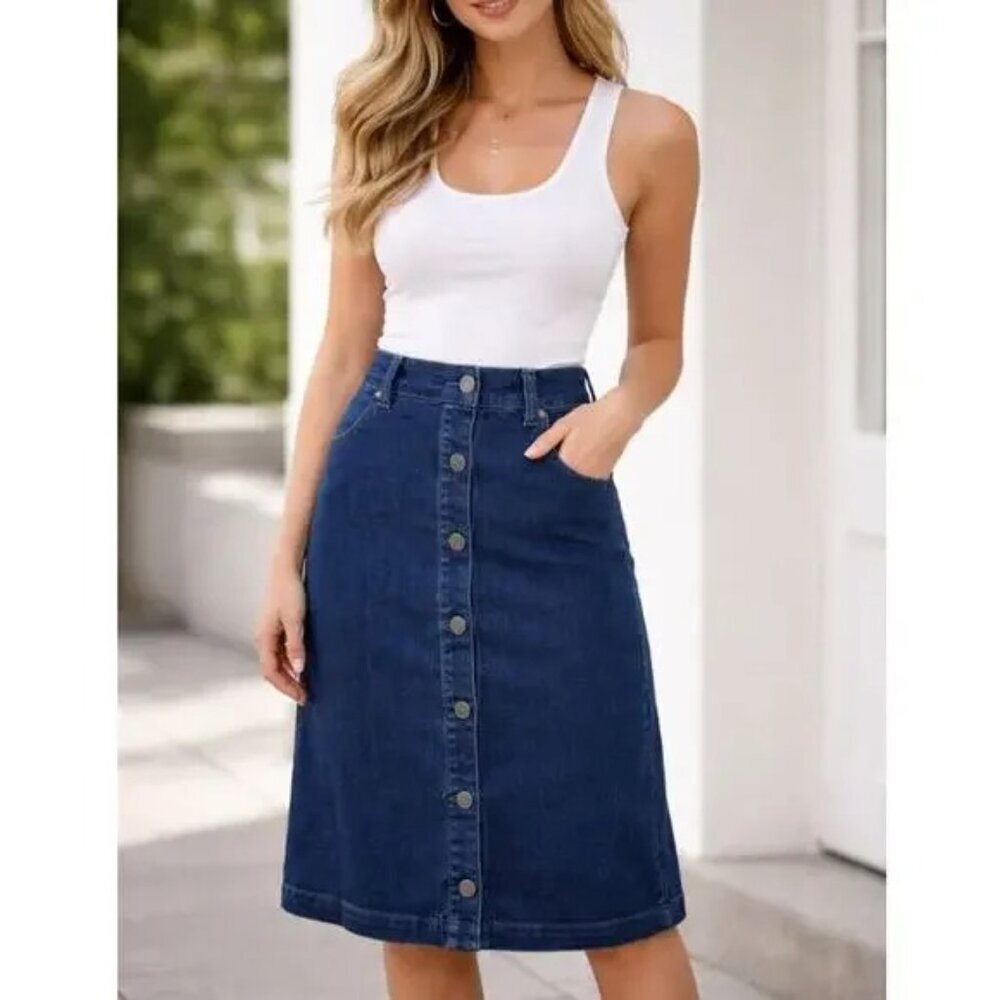 2/$30 NWT Universal Standard Ang Button Down Denim Skirt Indigo XS #A1331 - 32